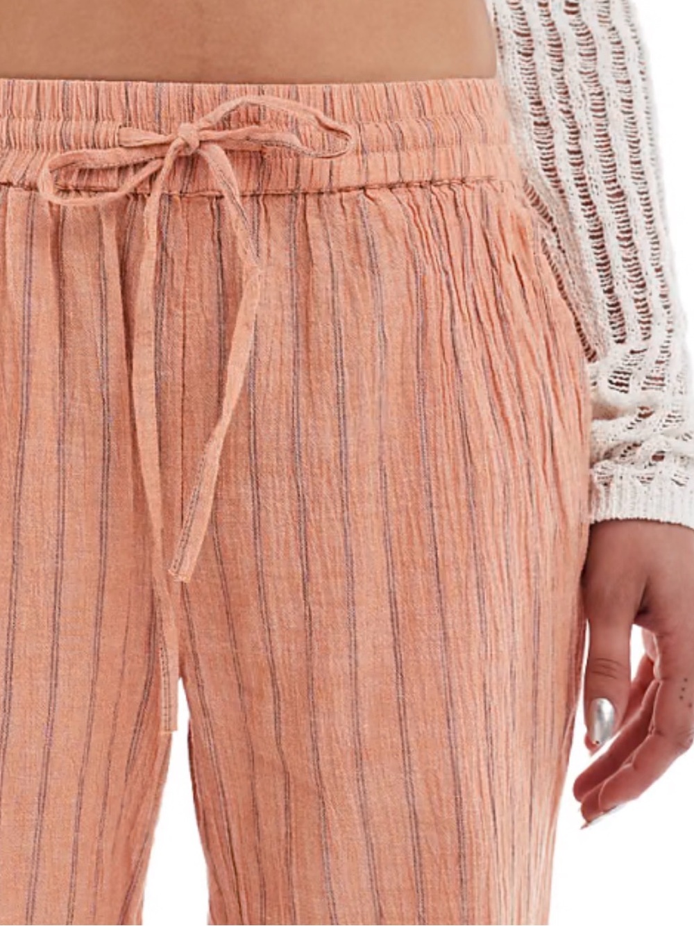 ✨Cotton On Orange Striped Crinkle Wide Leg Pants Size 2 US lovely condition ✨